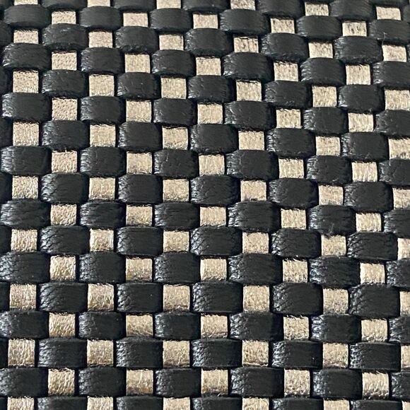 Cole Haan Genuine Leather Woven Black Silver Bag Tote Double Handle 13 x 11 x 6" - Picture 5 of 13